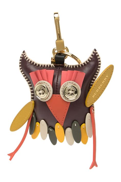 Burberry Mavis The Owl Leather Charm In Deep Claret Multi